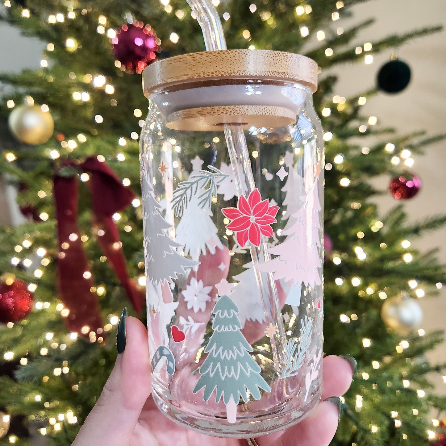 Pastel Christmas Trees Glass Cup