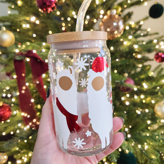 Christmas Llamas Glass Cup