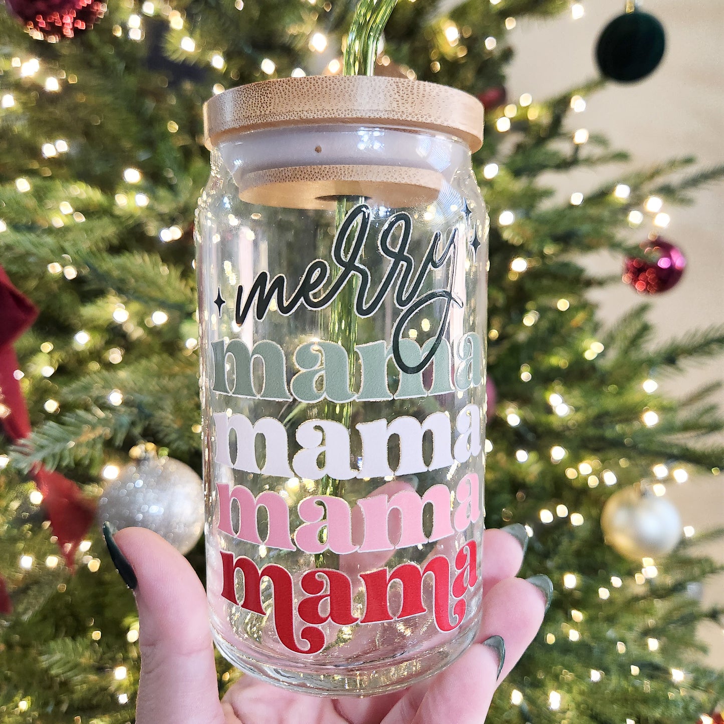 Merry Mama Christmas Glass Cup