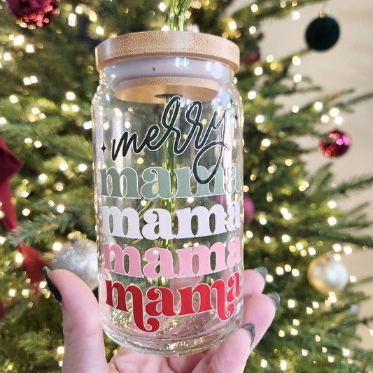 Merry Mama Christmas Glass Cup