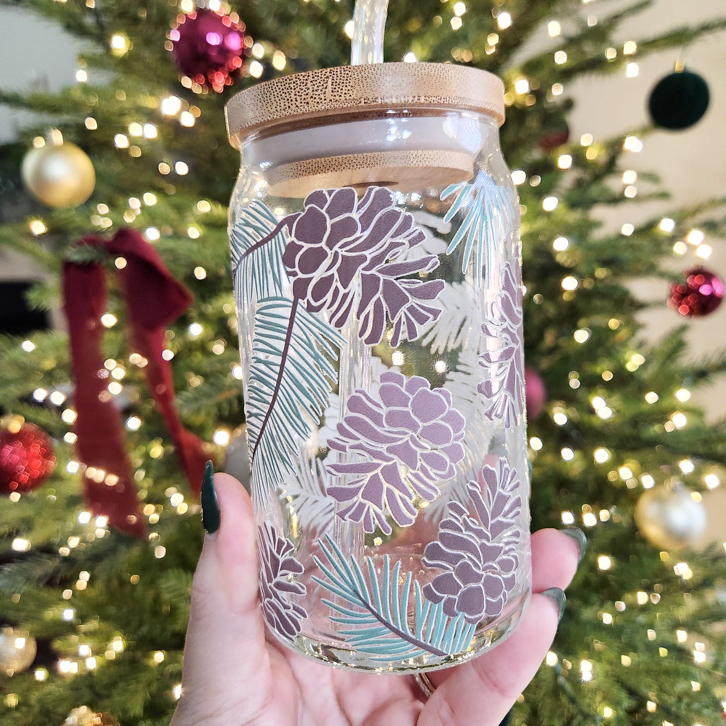 Classic Pinecones Glass Cup