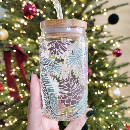 Classic Pinecones Glass Cup
