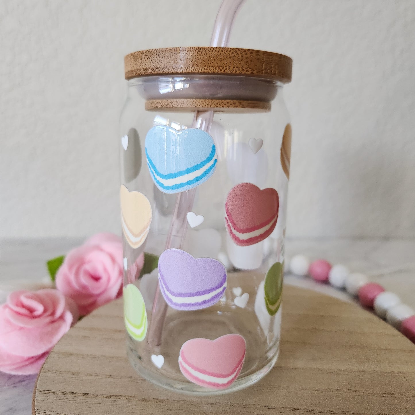 Macaron Hearts Valentine Glass Cup