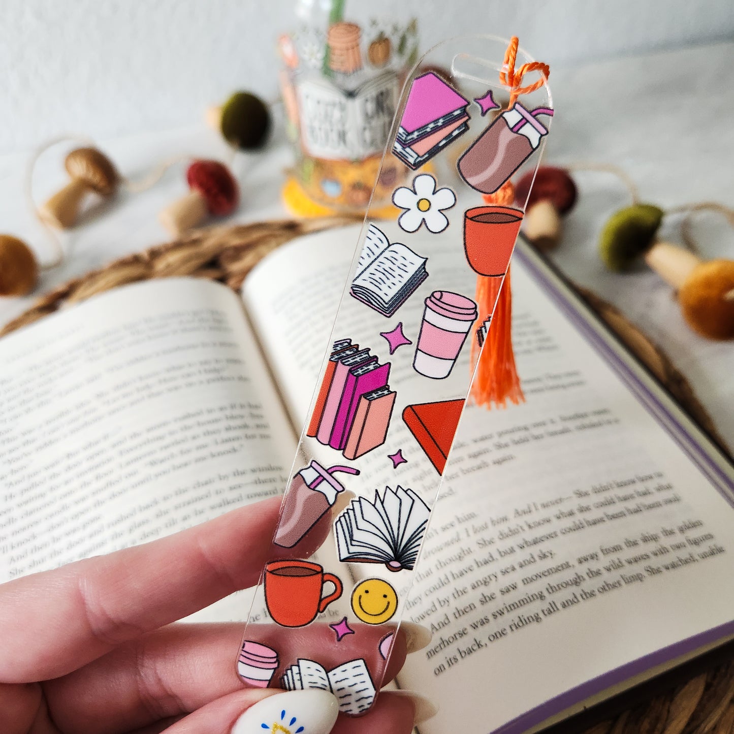 Pink & Orange Bookish Girl Bookmark