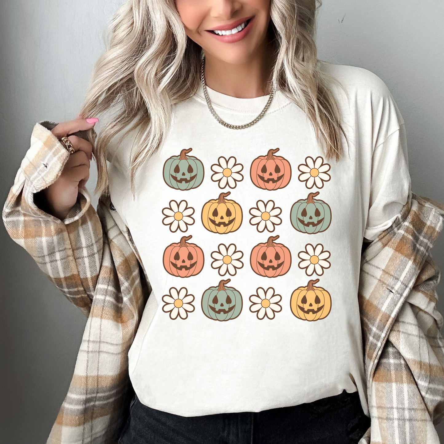 Retro Daisy Pumpkins Ivory Tee