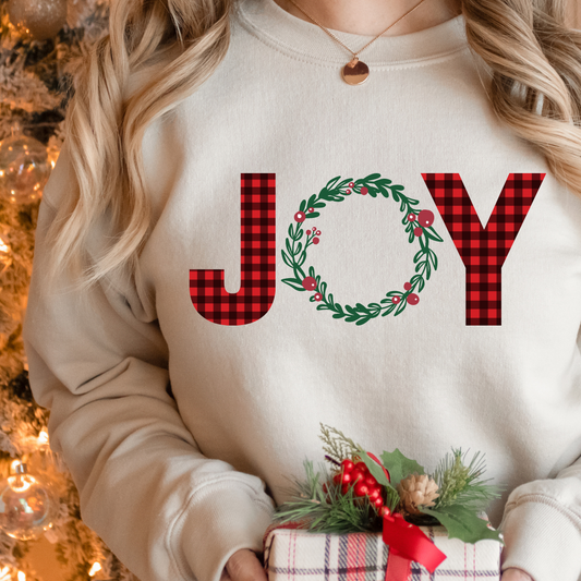 JOY Plaid + Wreath Sweatshirt