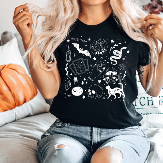 Witchy Doodles Black Tee