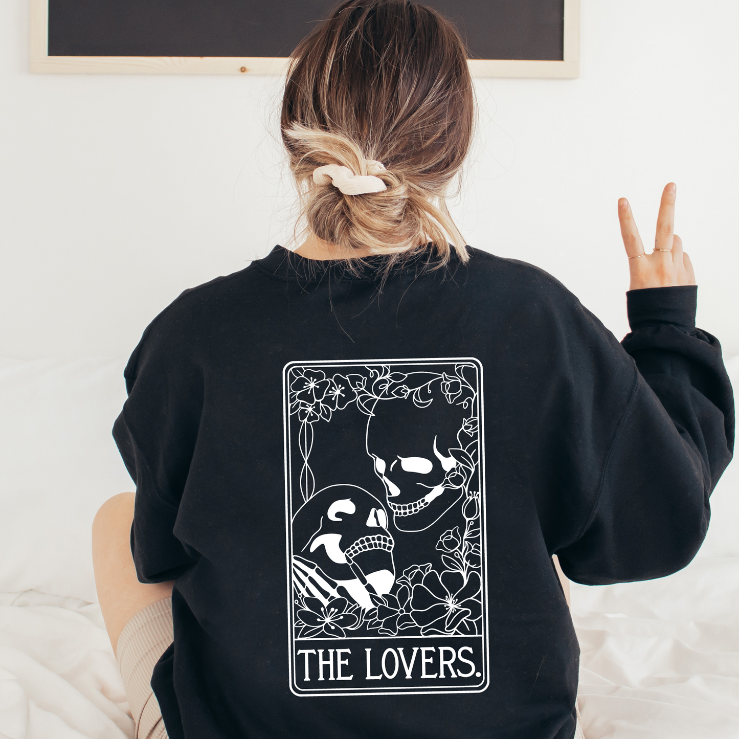 Skeleton & Rose with 'The Lovers' Tarot Card