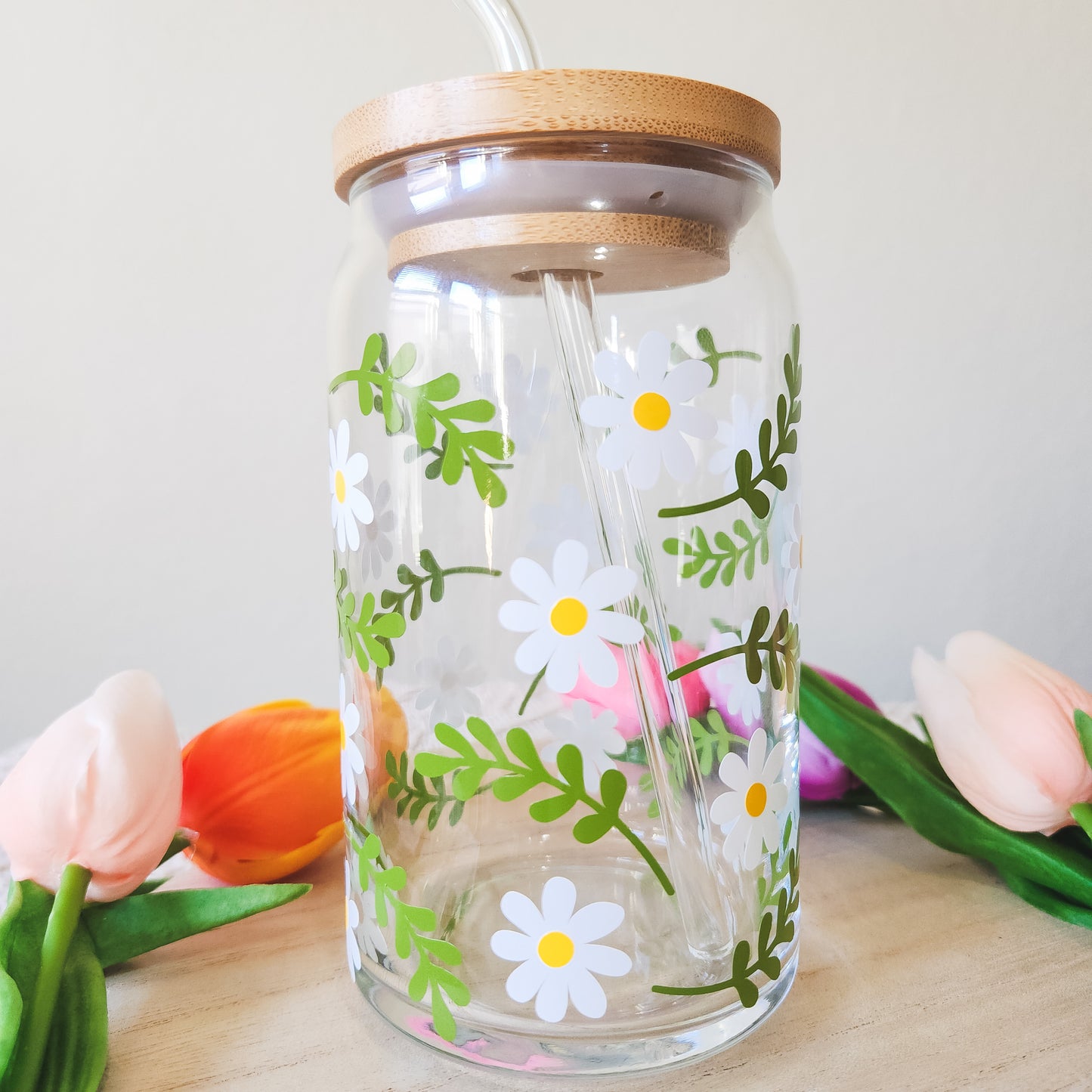 Spring Daisies Glass Cup