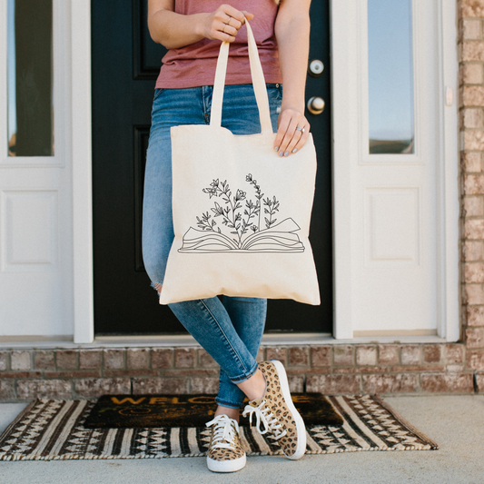 Wildflower Book Canvas Tote Bag