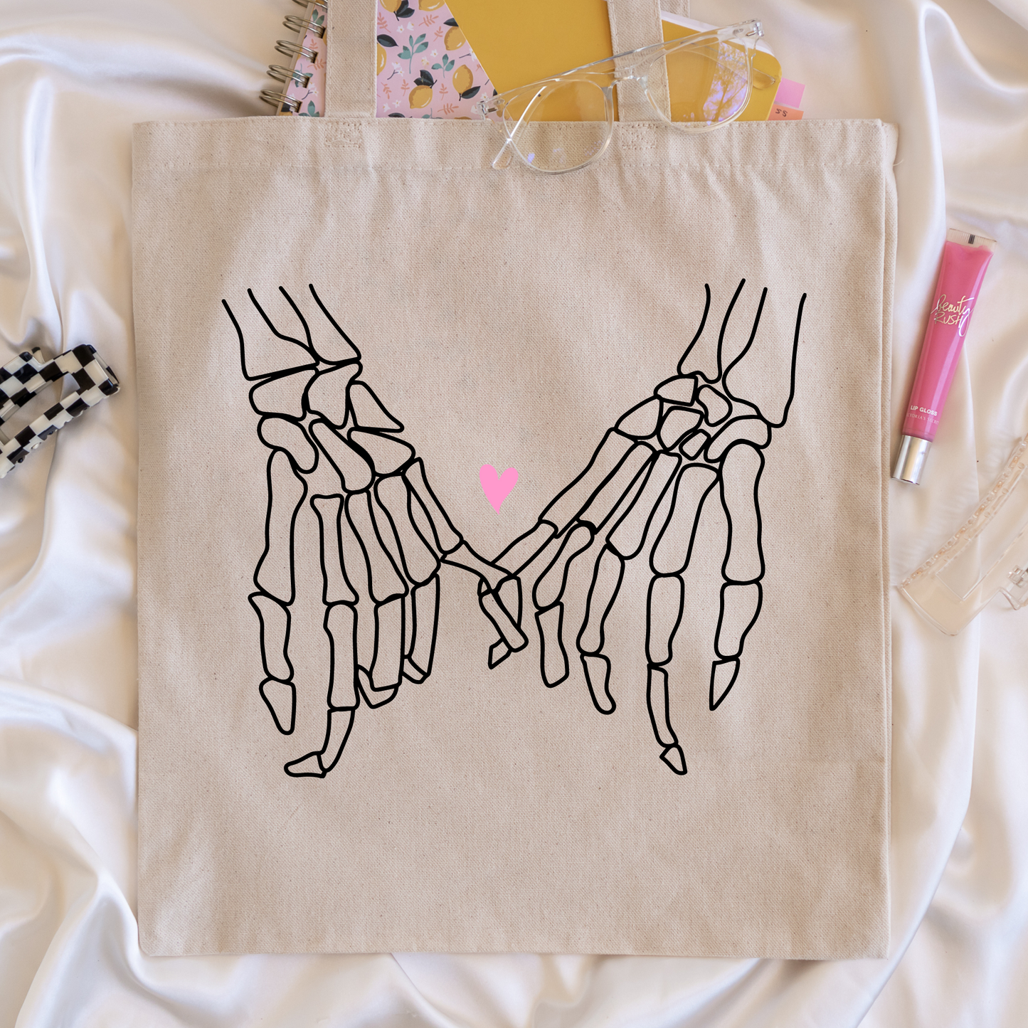 Pinky Promise Skellies Valentine's Canvas Tote Bag