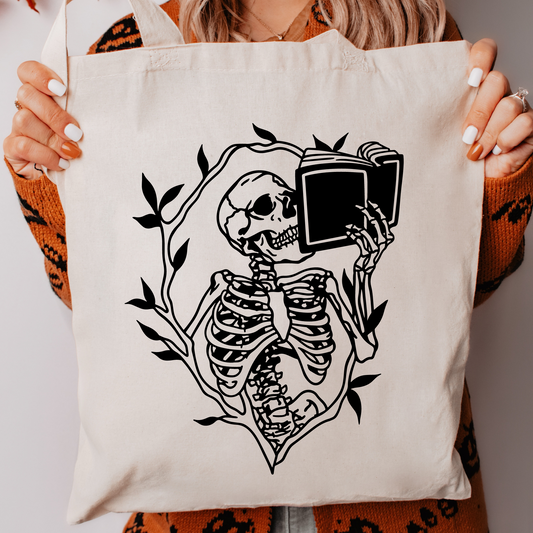 Skeleton Book Lover Tote Bag