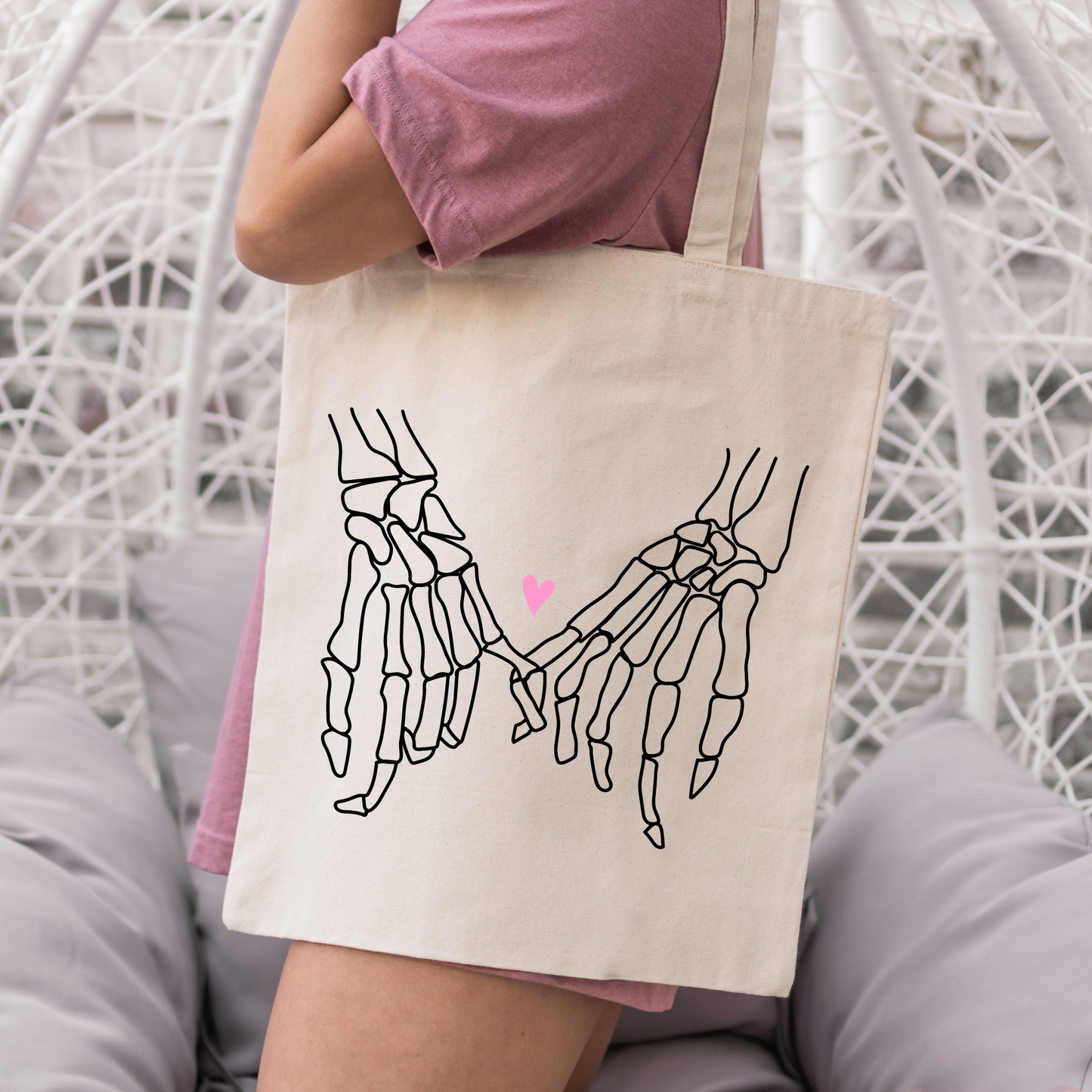 Pinky Promise Skellies Valentine's Canvas Tote Bag