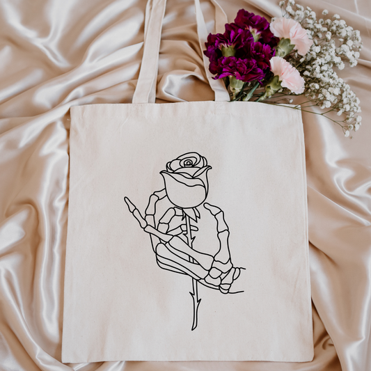 Skeleton & Rose Valentine's Canvas Tote Bag