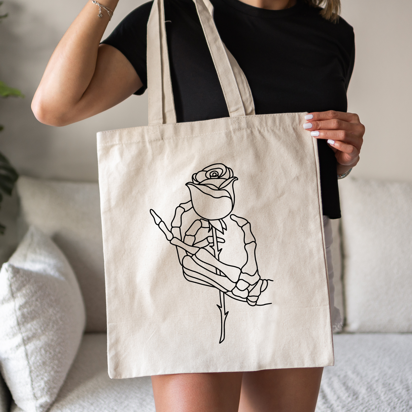 Skeleton & Rose Valentine's Canvas Tote Bag