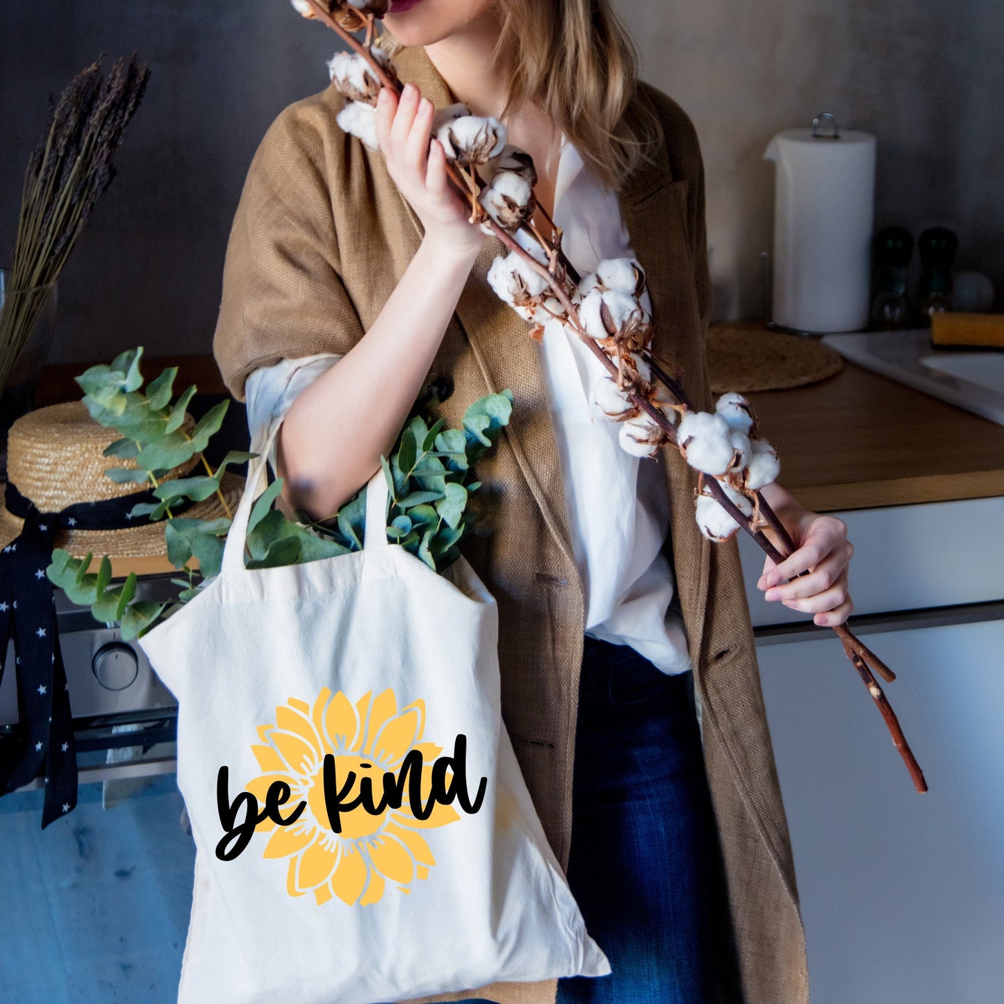 Be Kind Sunflower Canvas Tote Bag