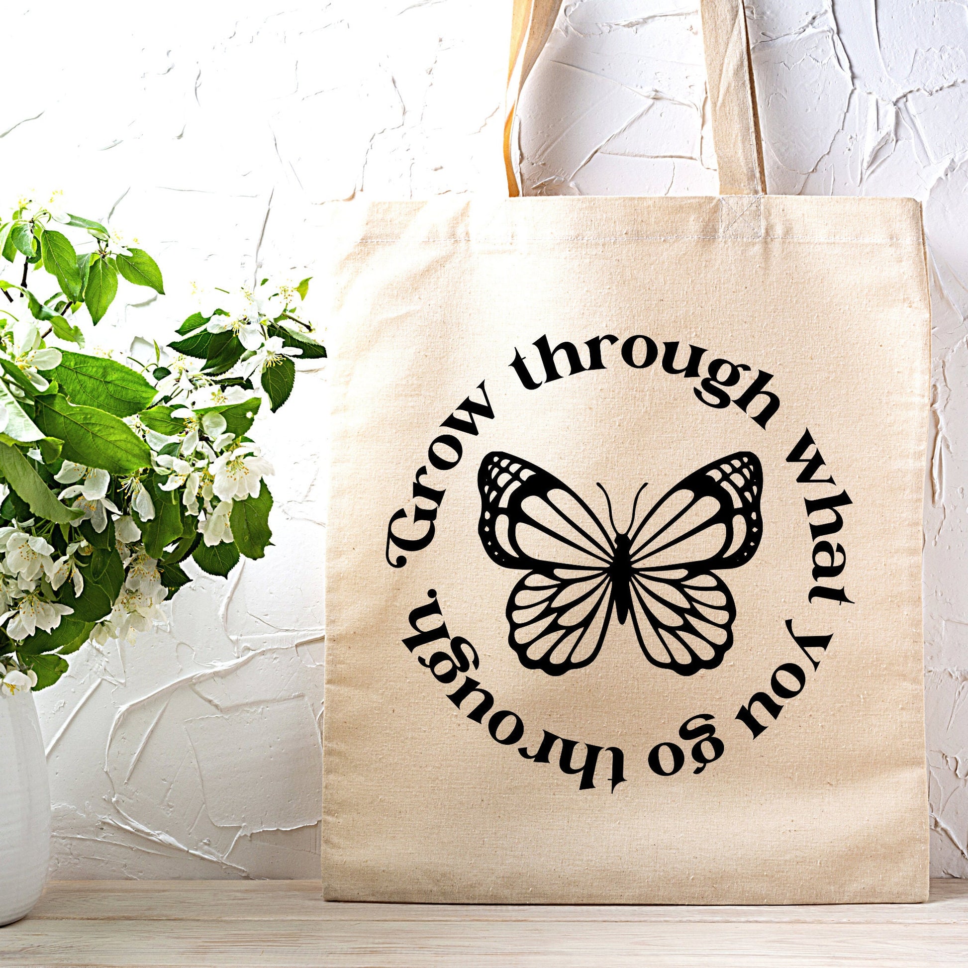 Grow Through What You Go Through Butterfly Tote Bag