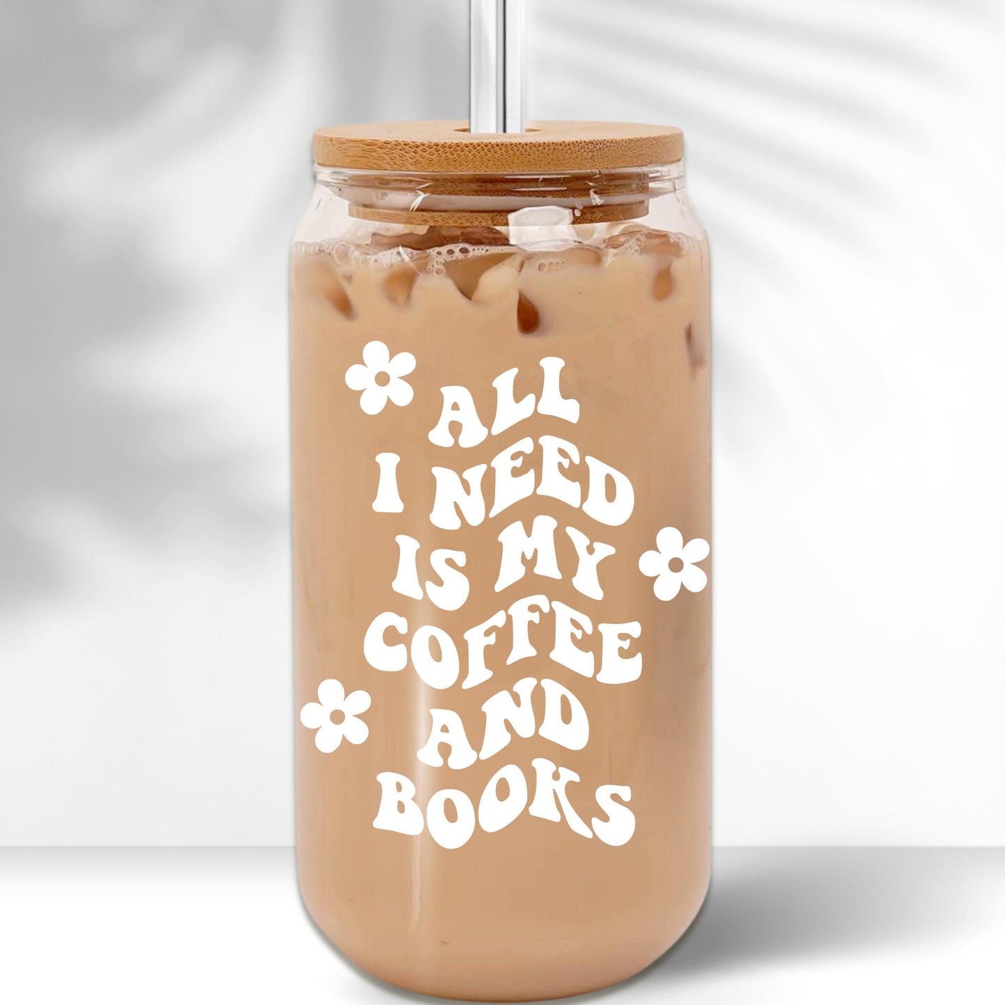 Coffee & Books Glass Can Cup