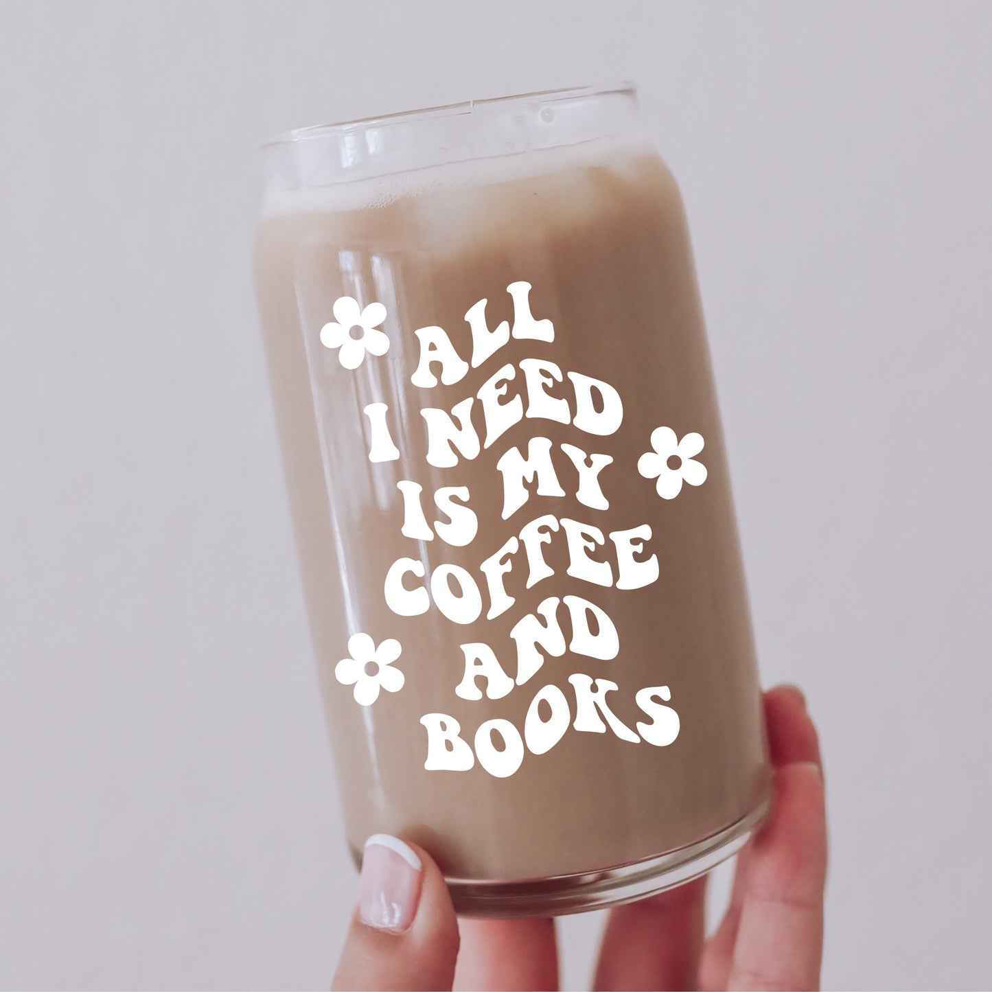 Coffee & Books Glass Can Cup