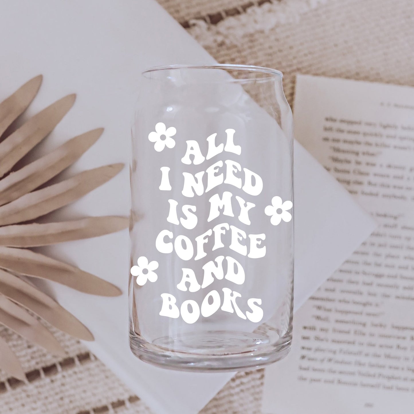 Coffee & Books Glass Can Cup