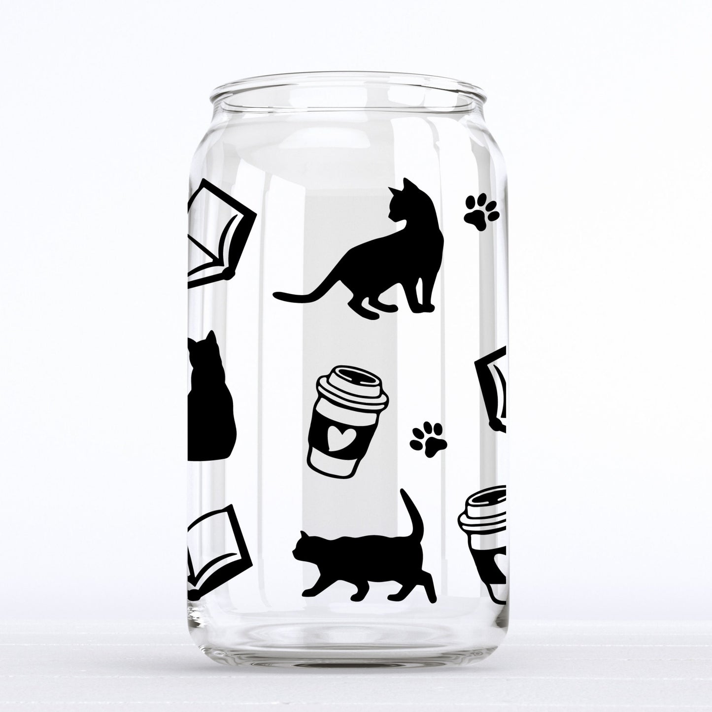 Cats, Coffee, and Books Glass Can Cup