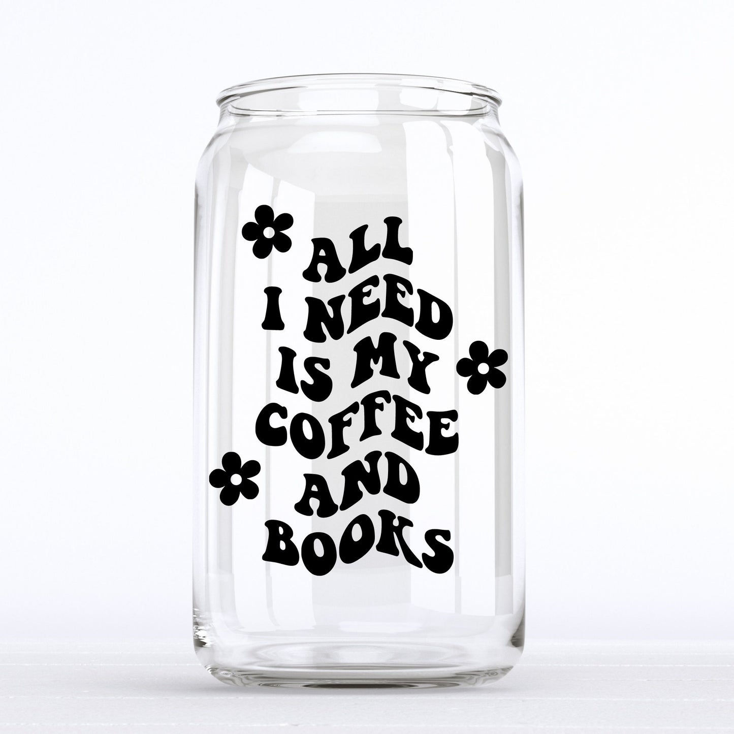 Coffee & Books Glass Can Cup