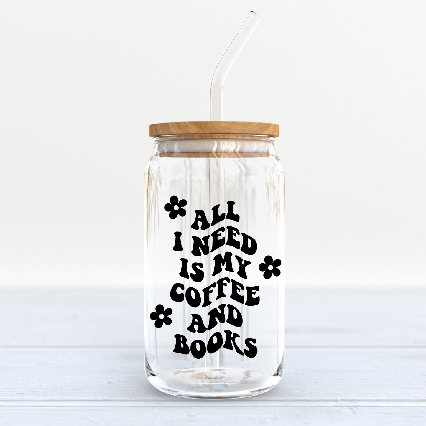 Coffee & Books Glass Can Cup